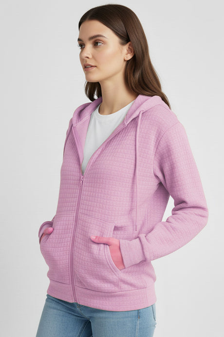 Solid Color Waffle Zip-up Hoodie