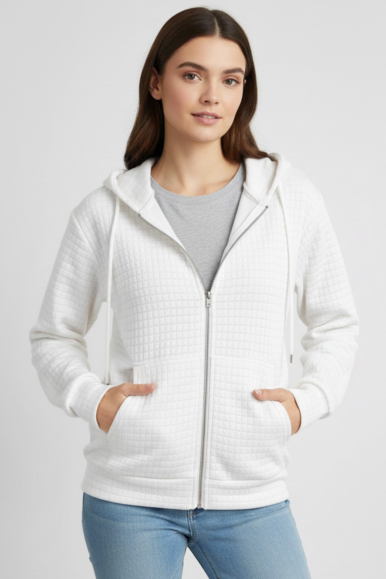 Solid Color Waffle Zip-up Hoodie