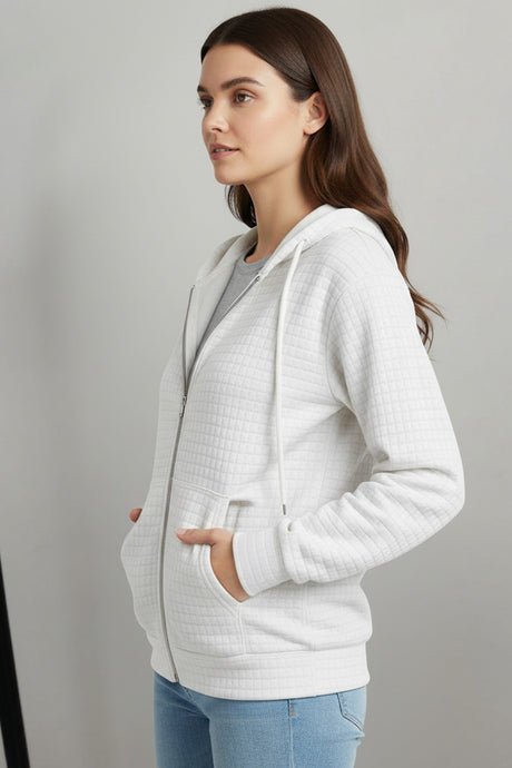 Solid Color Waffle Zip-up Hoodie