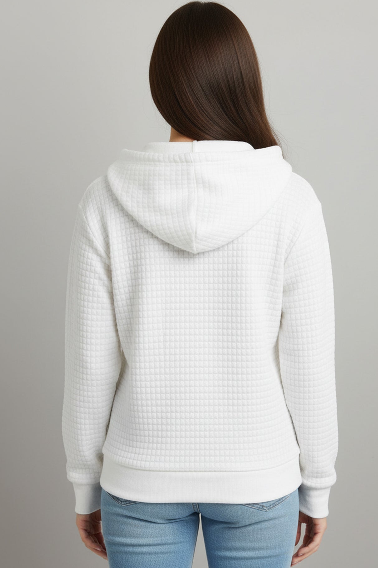 Solid Color Waffle Zip-up Hoodie