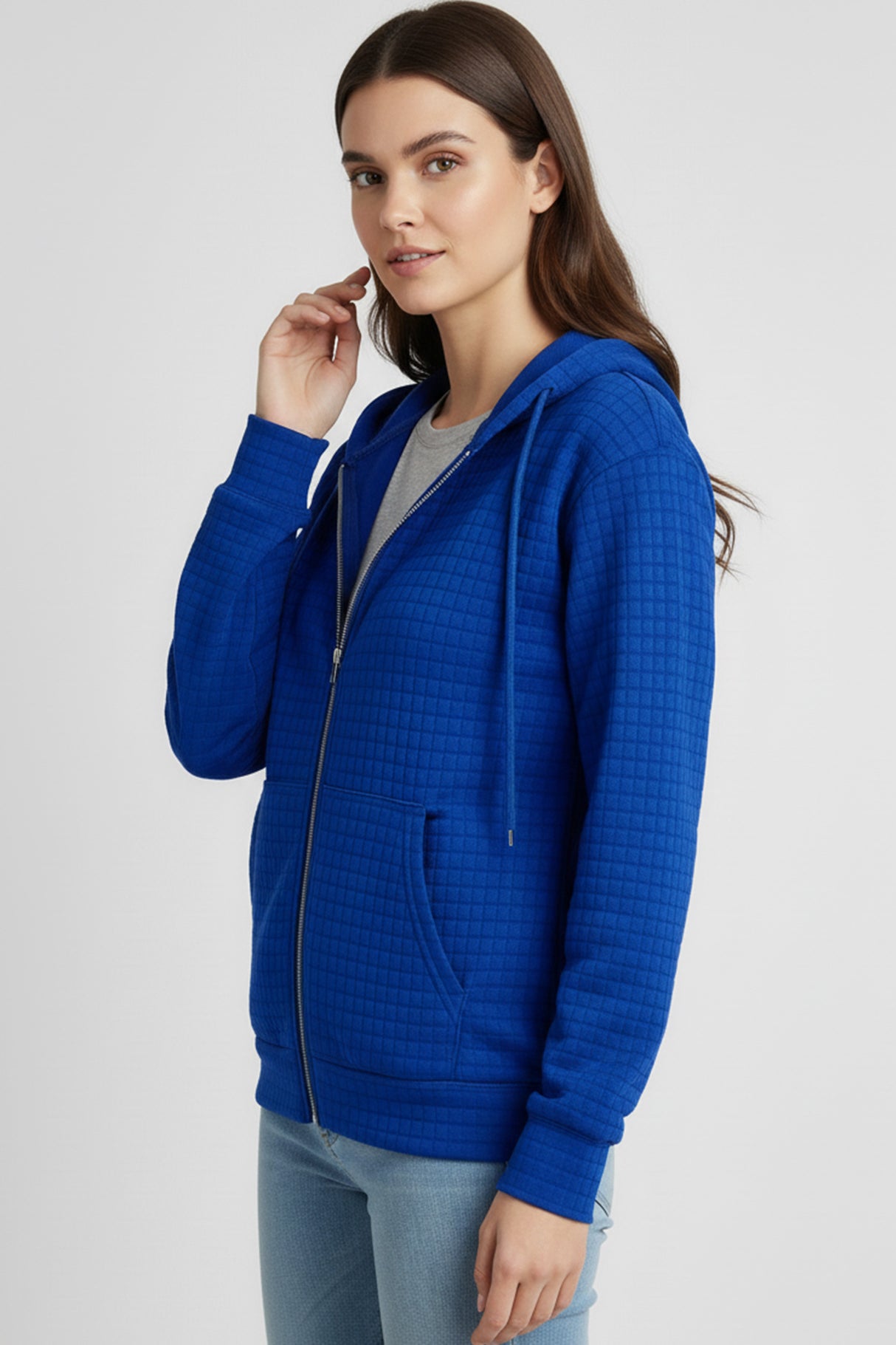 Solid Color Waffle Zip-up Hoodie