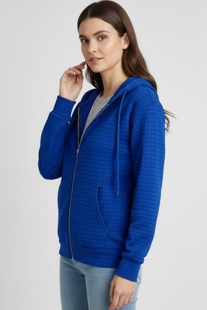 Solid Color Waffle Zip-up Hoodie
