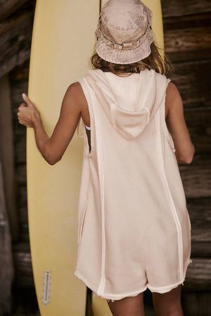Arolora Solid Color Zip-up Hooded Rompers