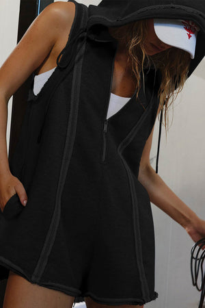 Arolora Solid Color Zip-up Hooded Rompers