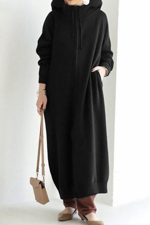 Solid Color Zip-up Oversized Long Hoodie