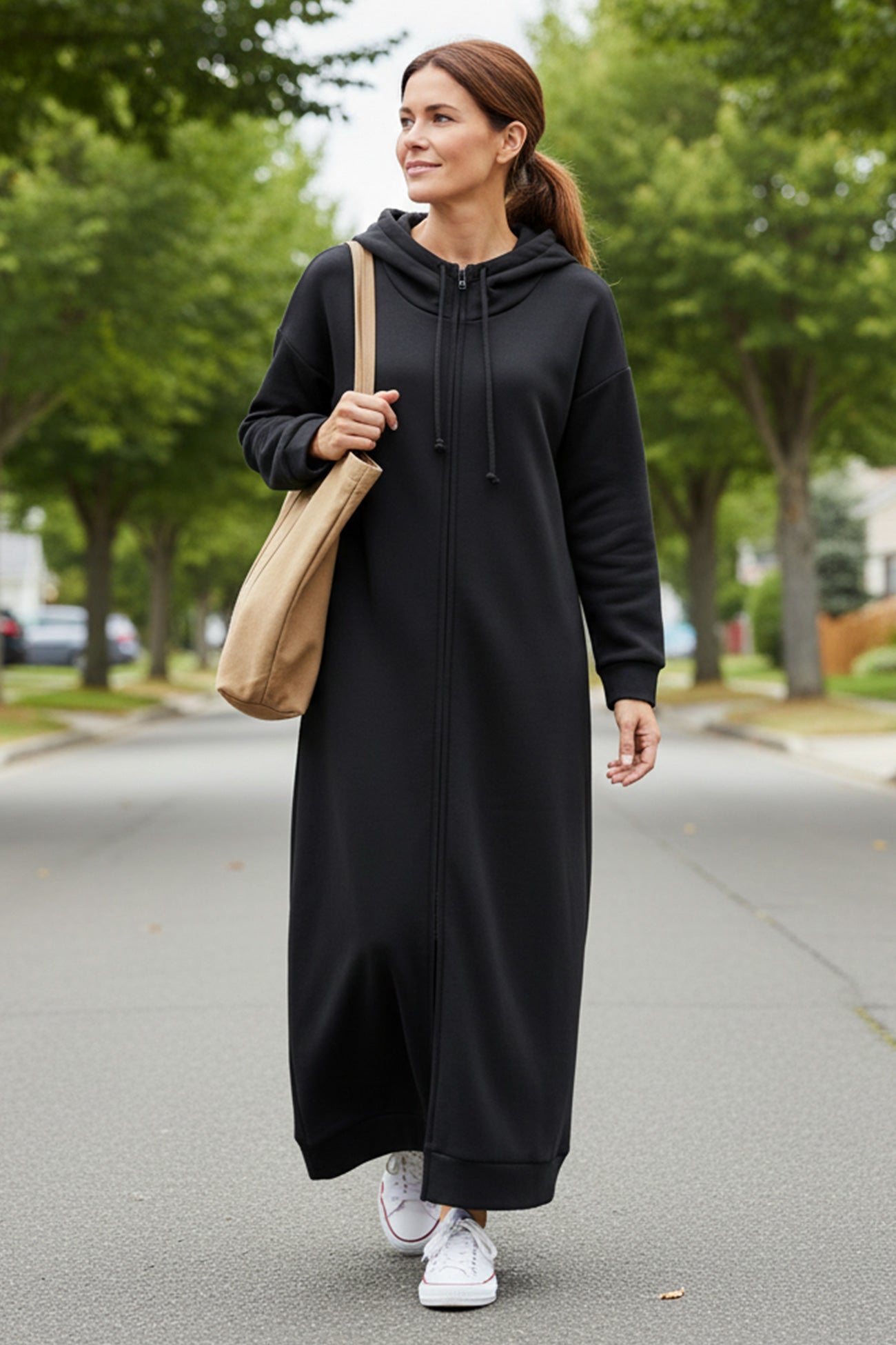 Solid Color Zip-up Oversized Long Hoodie