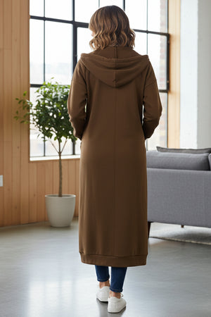 Solid Color Zip-up Oversized Long Hoodie