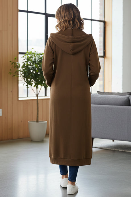 Solid Color Zip-up Oversized Long Hoodie