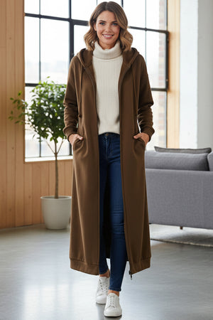 Solid Color Zip-up Oversized Long Hoodie