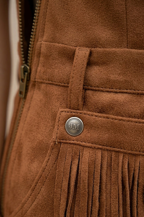 Solid Color Zip-up Tassel Suede Romper