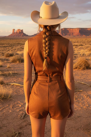 Solid Color Zip-up Tassel Suede Romper