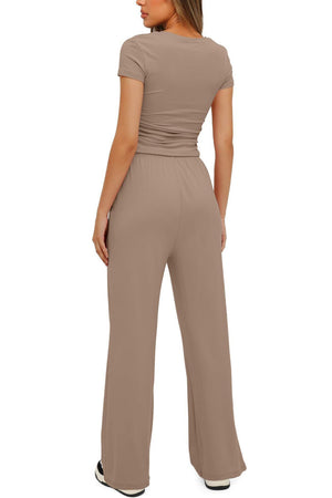 Arolora solid-crew-neck-cotton-t-shirt-pants-suits