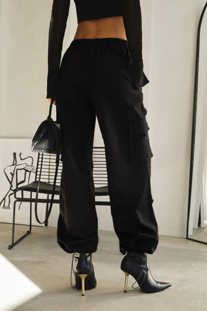 Solid Drawstring Large Pocket Cargo Pants