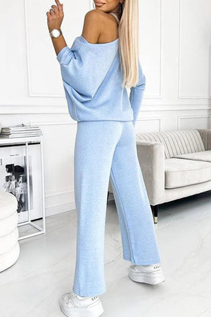 Arolora solid-drop-shoulder-pullover-pants-set
