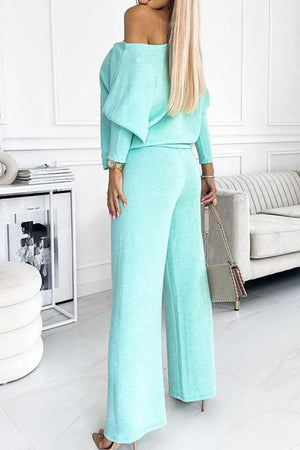 Arolora solid-drop-shoulder-pullover-pants-set