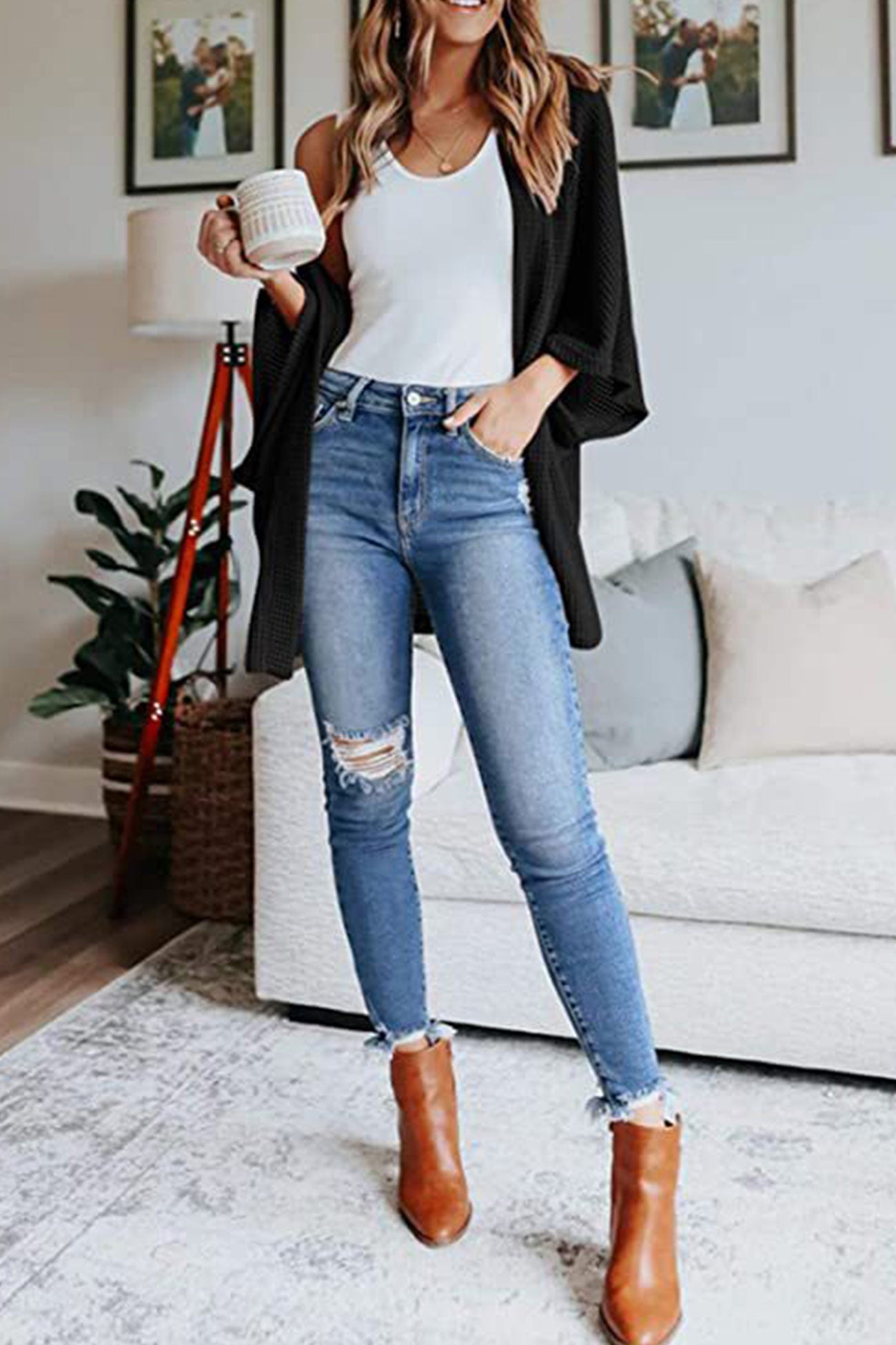 Arolora solid-half-sleeve-wrap-cardigan