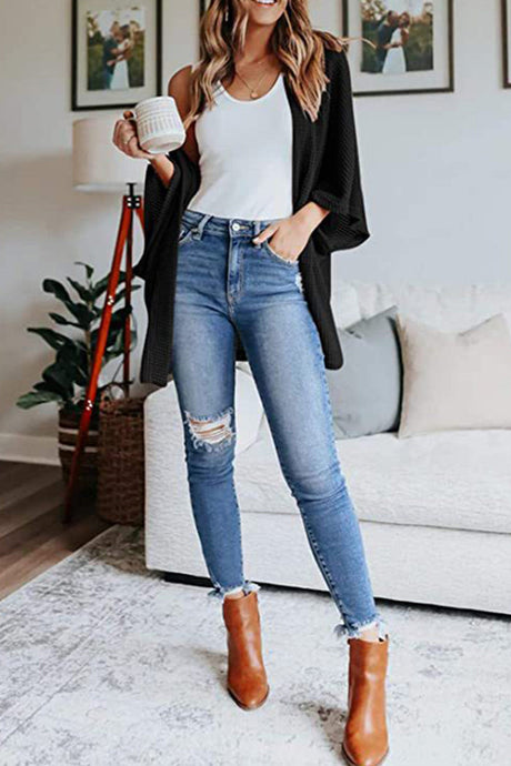 Arolora solid-half-sleeve-wrap-cardigan