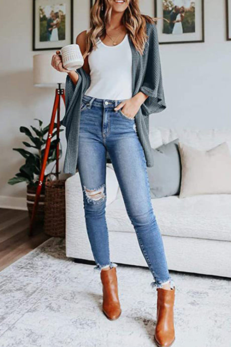 Arolora solid-half-sleeve-wrap-cardigan