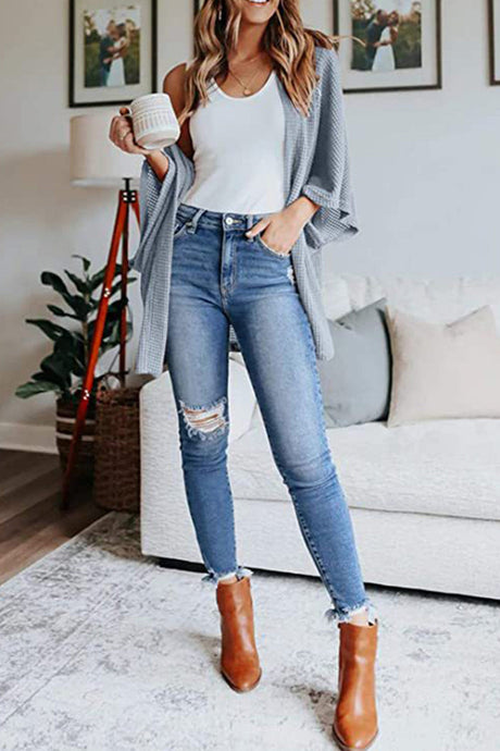 Arolora solid-half-sleeve-wrap-cardigan