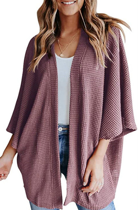 Arolora solid-half-sleeve-wrap-cardigan