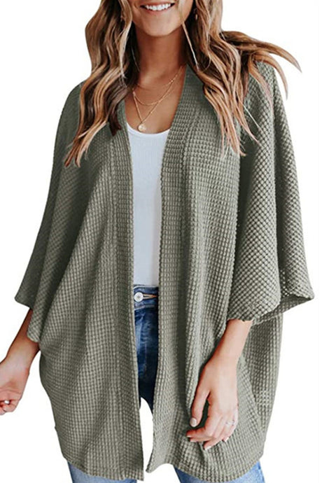 Arolora solid-half-sleeve-wrap-cardigan