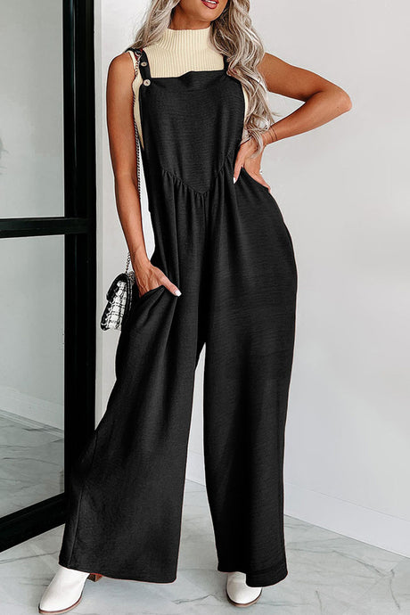Solid High Waist Pocketed Overalls