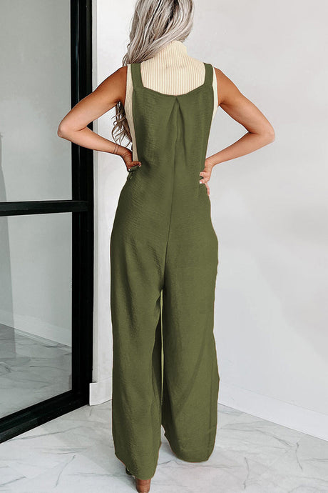 Solid High Waist Pocketed Overalls