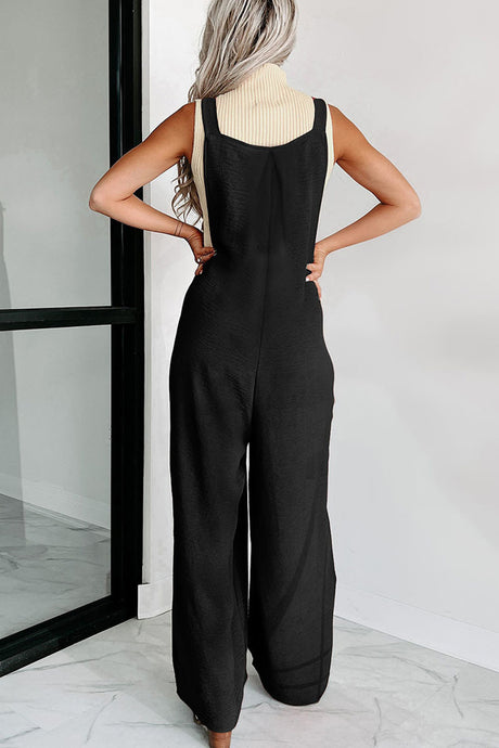 Solid High Waist Pocketed Overalls