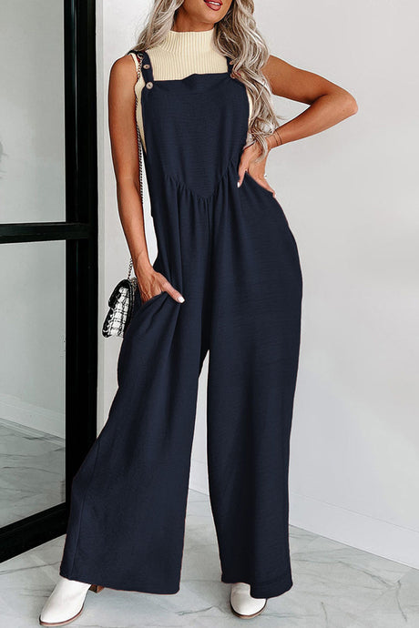 Solid High Waist Pocketed Overalls