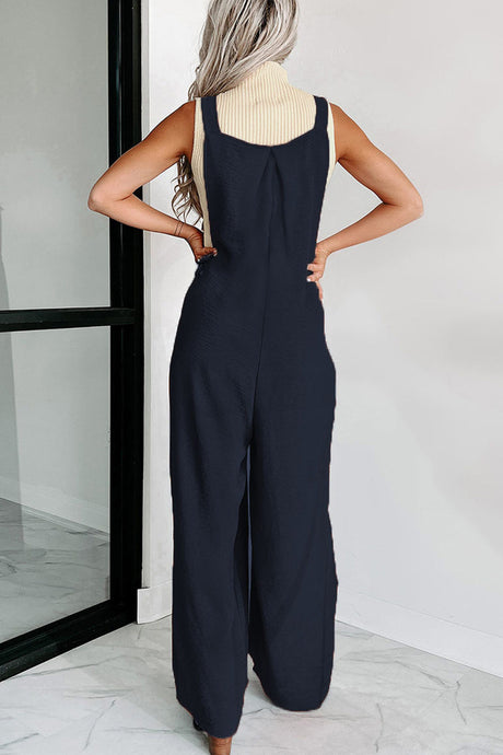 Solid High Waist Pocketed Overalls