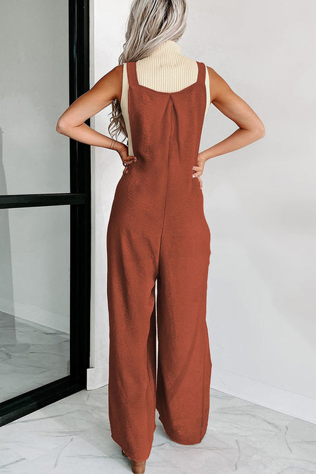 Solid High Waist Pocketed Overalls