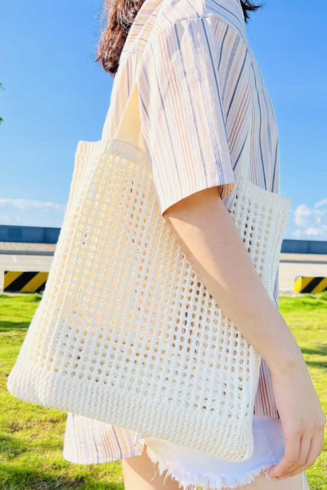 Solid Hollow Out Knit Shoulder Bag