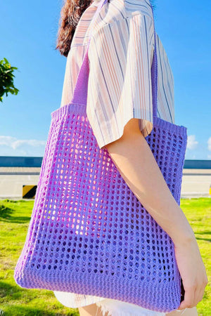 Solid Hollow Out Knit Shoulder Bag