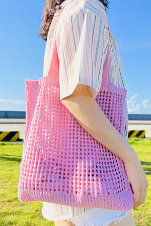 Solid Hollow Out Knit Shoulder Bag