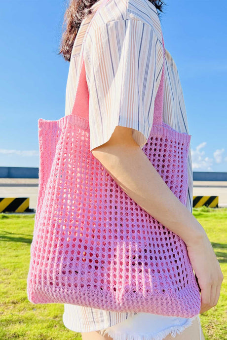 Solid Hollow Out Knit Shoulder Bag