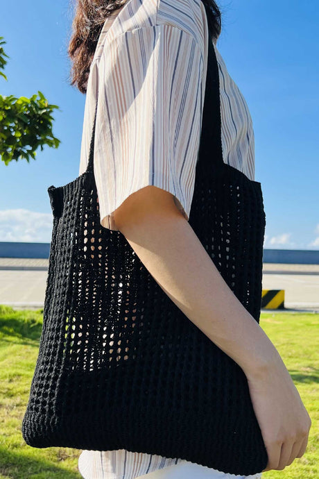 Solid Hollow Out Knit Shoulder Bag