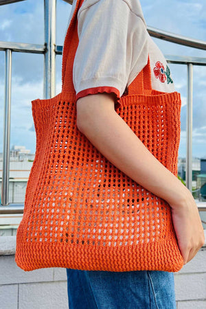 Solid Hollow Out Knit Shoulder Bag