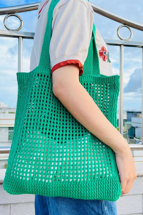 Solid Hollow Out Knit Shoulder Bag