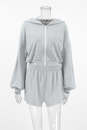 Arolora solid-hoodie-crop-top-shorts-set