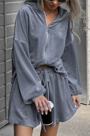Arolora solid-hoodie-crop-top-shorts-set