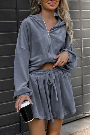 Arolora solid-hoodie-crop-top-shorts-set