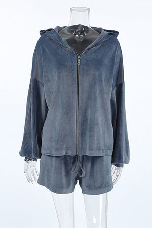 Arolora solid-hoodie-crop-top-shorts-set