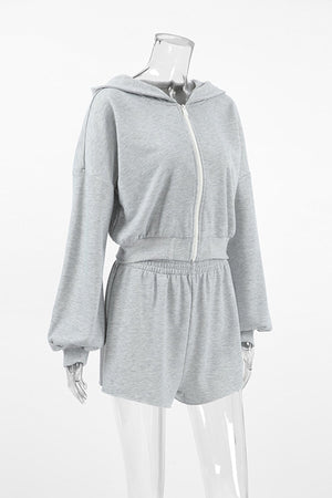 Arolora solid-hoodie-crop-top-shorts-set