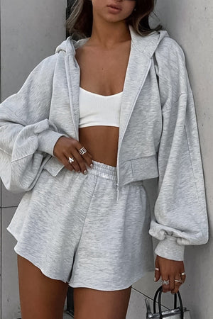 Arolora solid-hoodie-crop-top-shorts-set