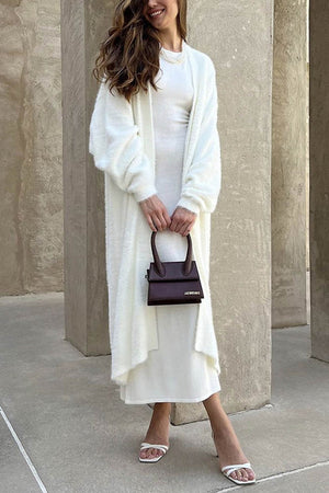 Solid Imitation Mink Tie-up Long Cardigan