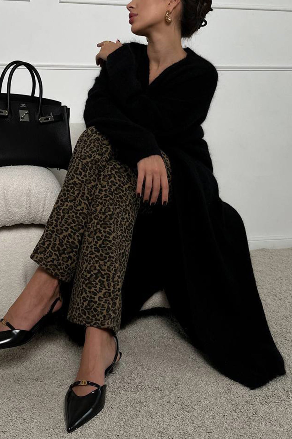 Solid Imitation Mink Tie-up Long Cardigan