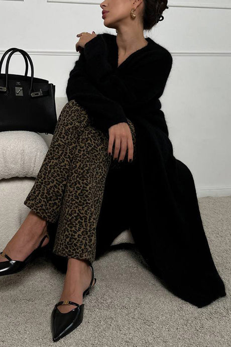 Solid Imitation Mink Tie-up Long Cardigan