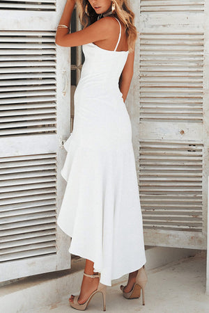 Solid Irregular Ruffle Hem Cami Dress
