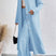 Arolora Solid Long Shirt Wide Leg Pants Set