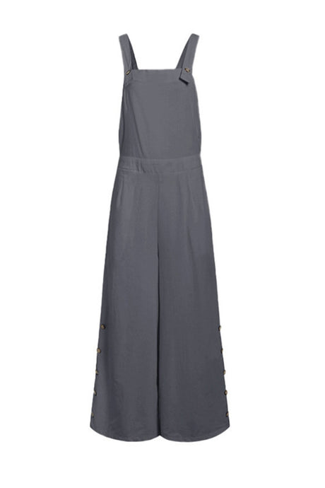 Solid Pocketed Single-breasted Slit Overalls